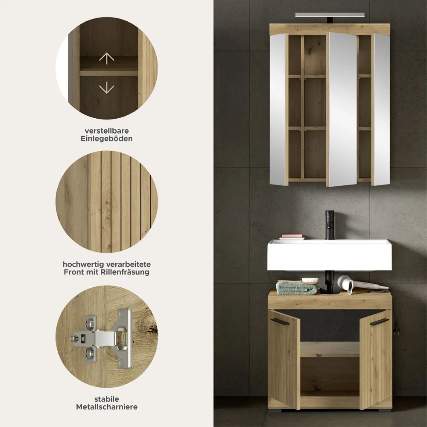 Badezimmer-Set Scout 2 | Artisan Eiche | 2-teilig ohne Aufsatzleuchte