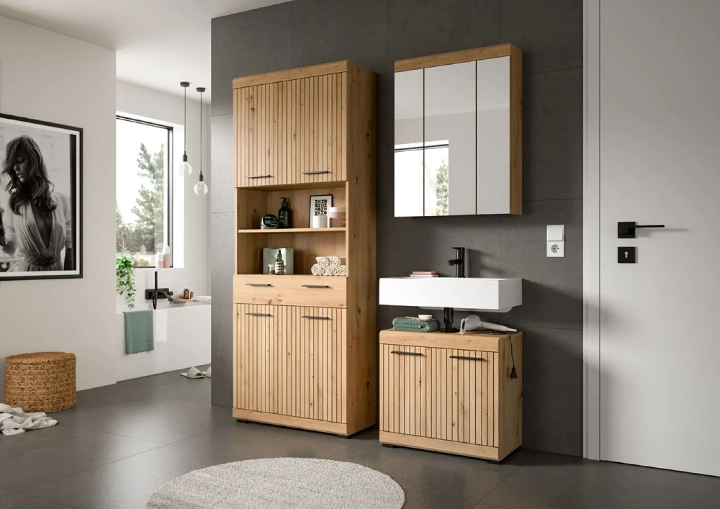 Badezimmer-Set Scout 2 | Artisan Eiche | 3-teilig mit Aufsatzleuchte