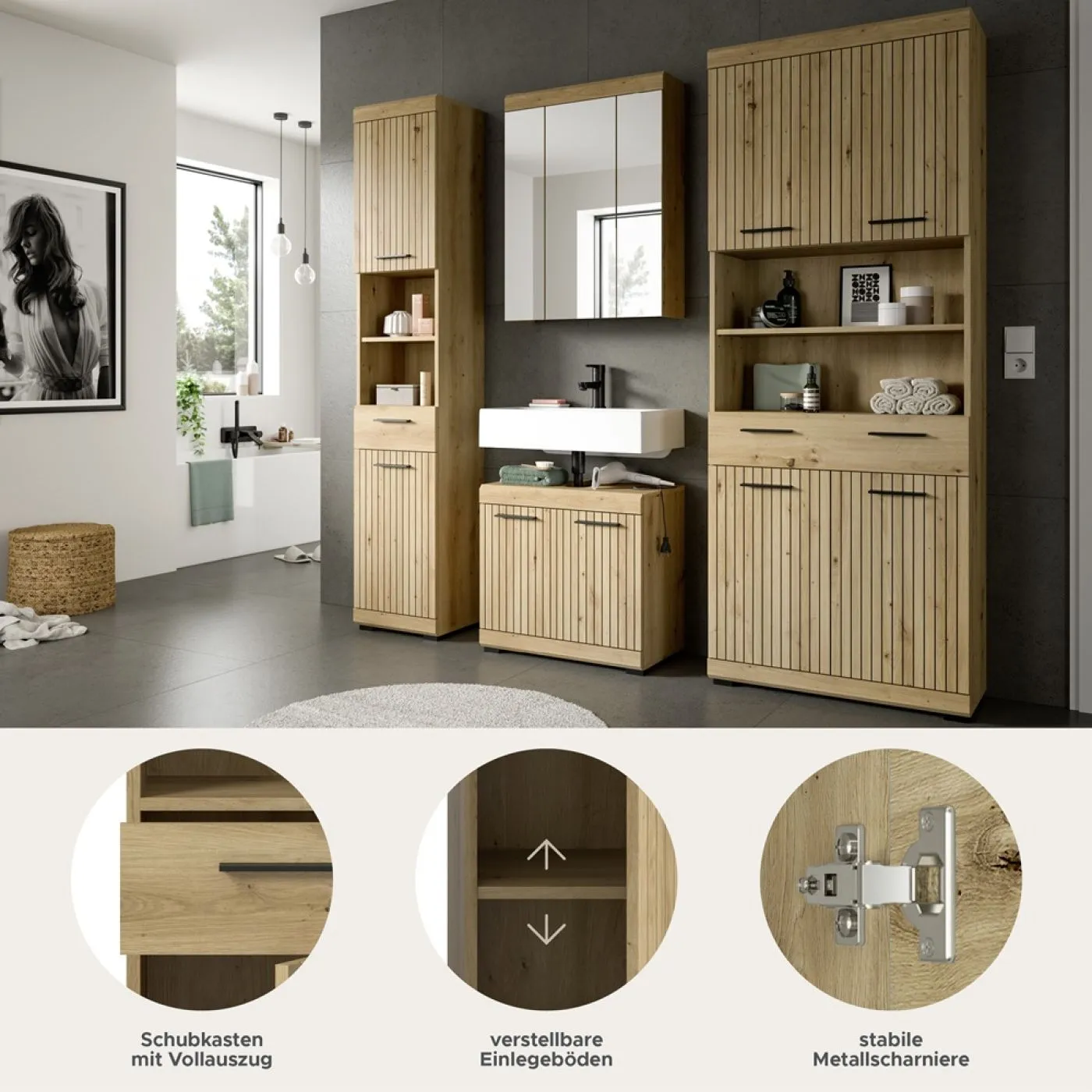 Badezimmer-Set Scout 2 | Artisan Eiche | 4-teilig mit Aufsatzleuchte