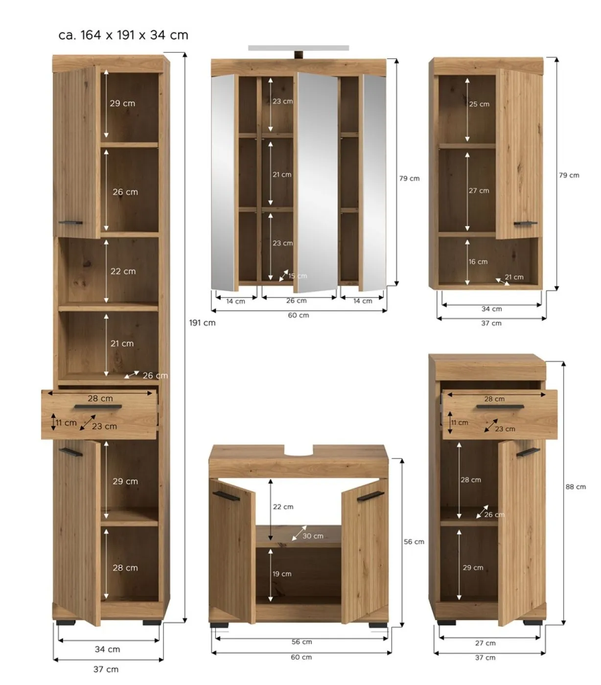Badezimmer-Set Scout 2 | Artisan Eiche | 5-teilig mit Aufsatzleuchte