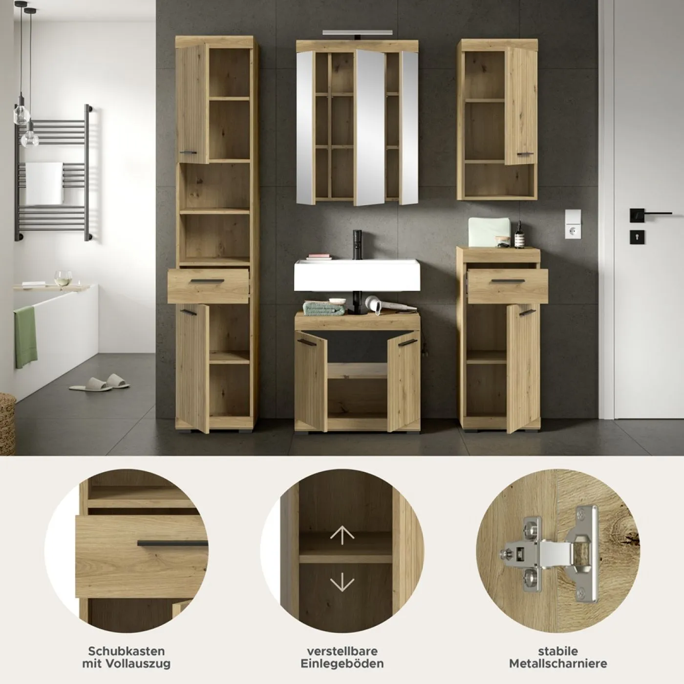 Badezimmer-Set Scout 2 | Artisan Eiche | 5-teilig ohne Aufsatzleuchte