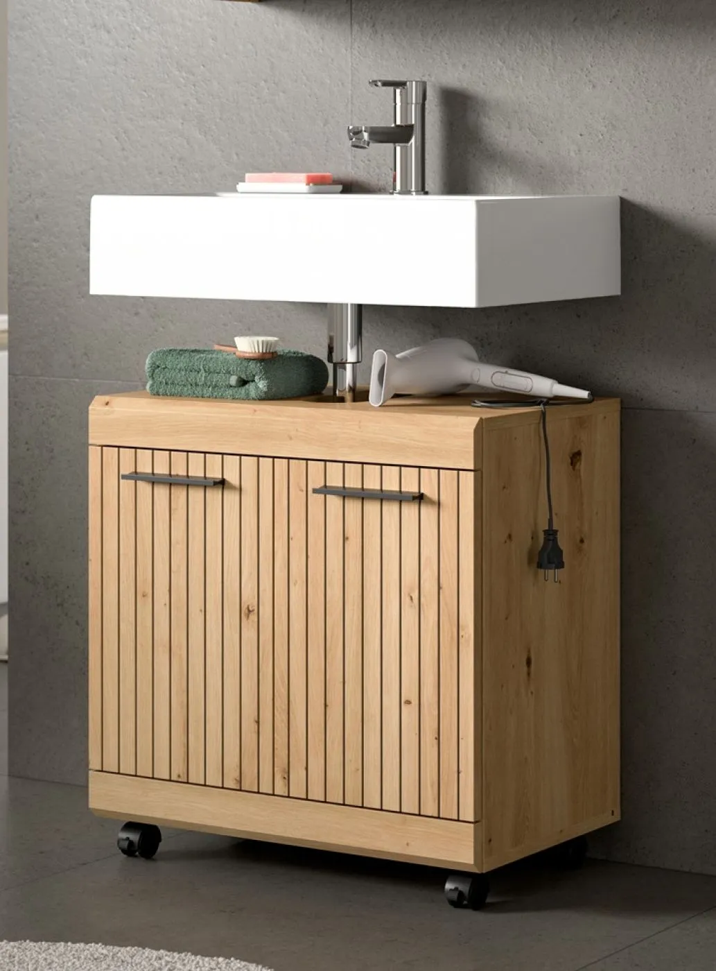 Badezimmer-Set Scout 2 auf Rollen | Artisan Eiche | 2-teilig mit Aufsatzleuchte
