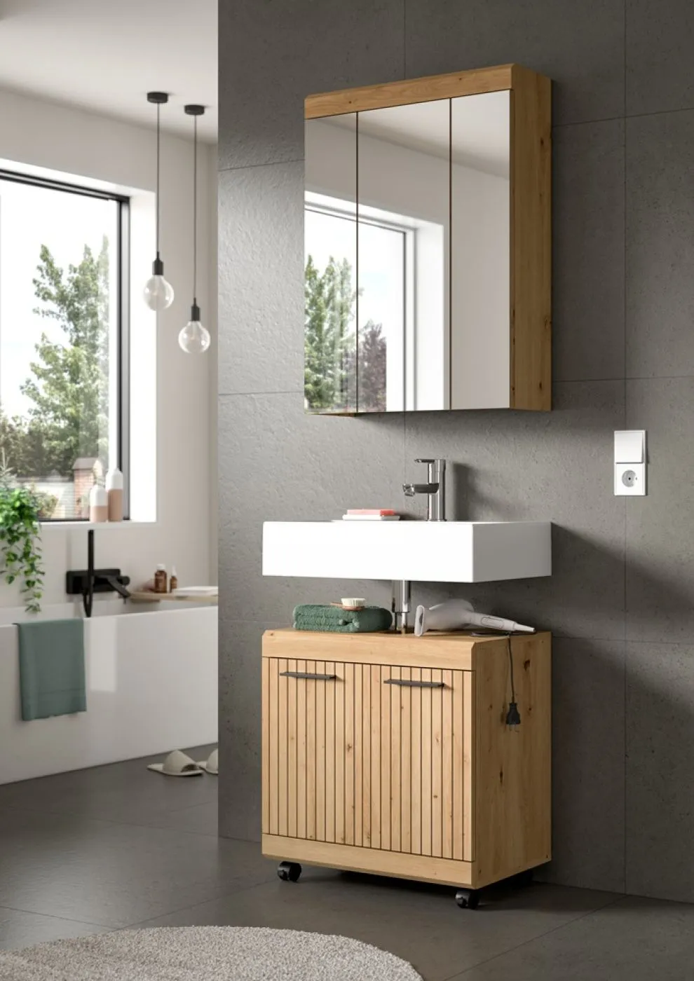 Badezimmer-Set Scout 2 auf Rollen | Artisan Eiche | 2-teilig ohne
