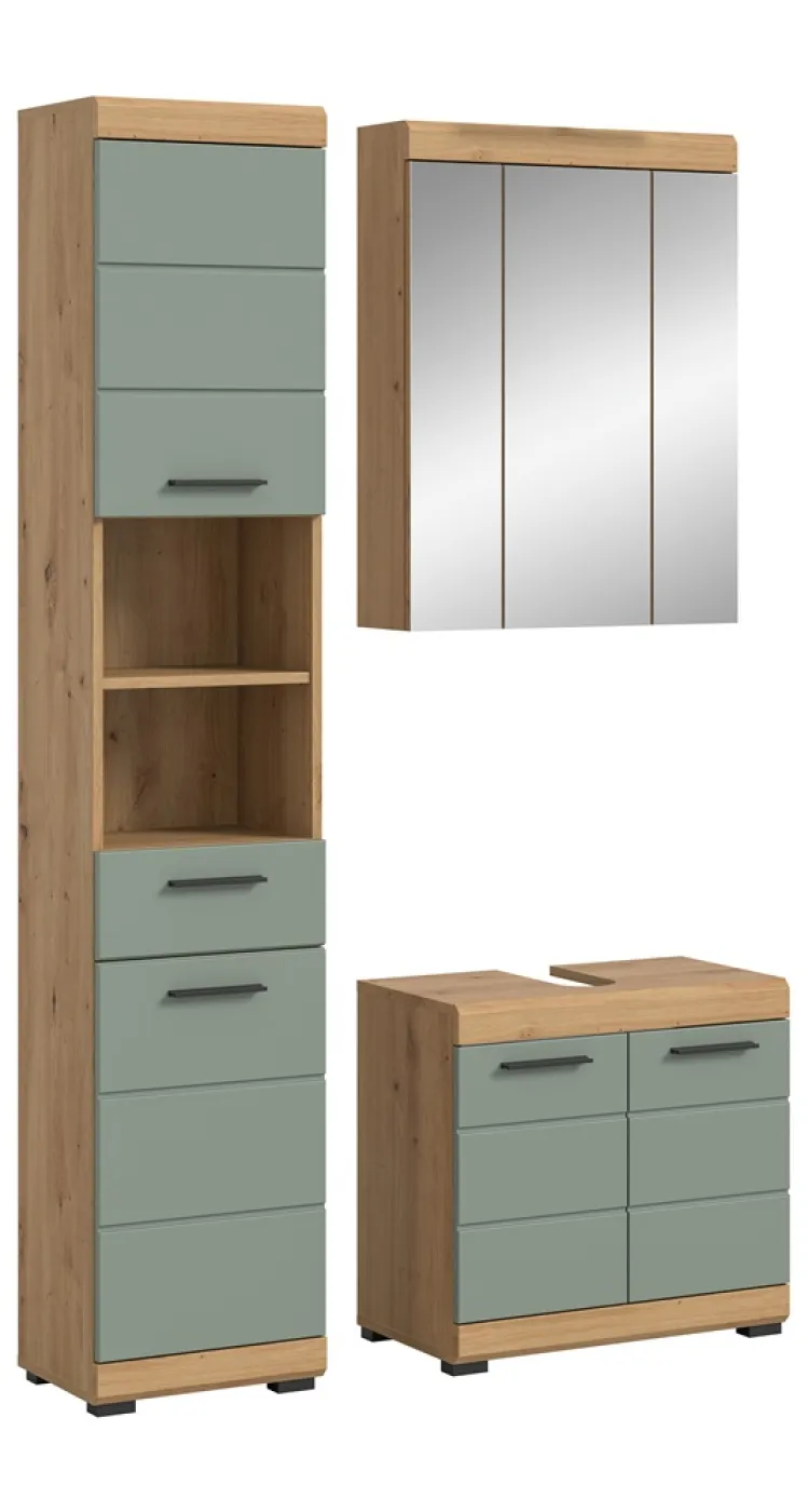 Badezimmer-Set Scout 2 | Salbei / Artisan Eiche | 3-teilig | mit Aufsatzleuchte