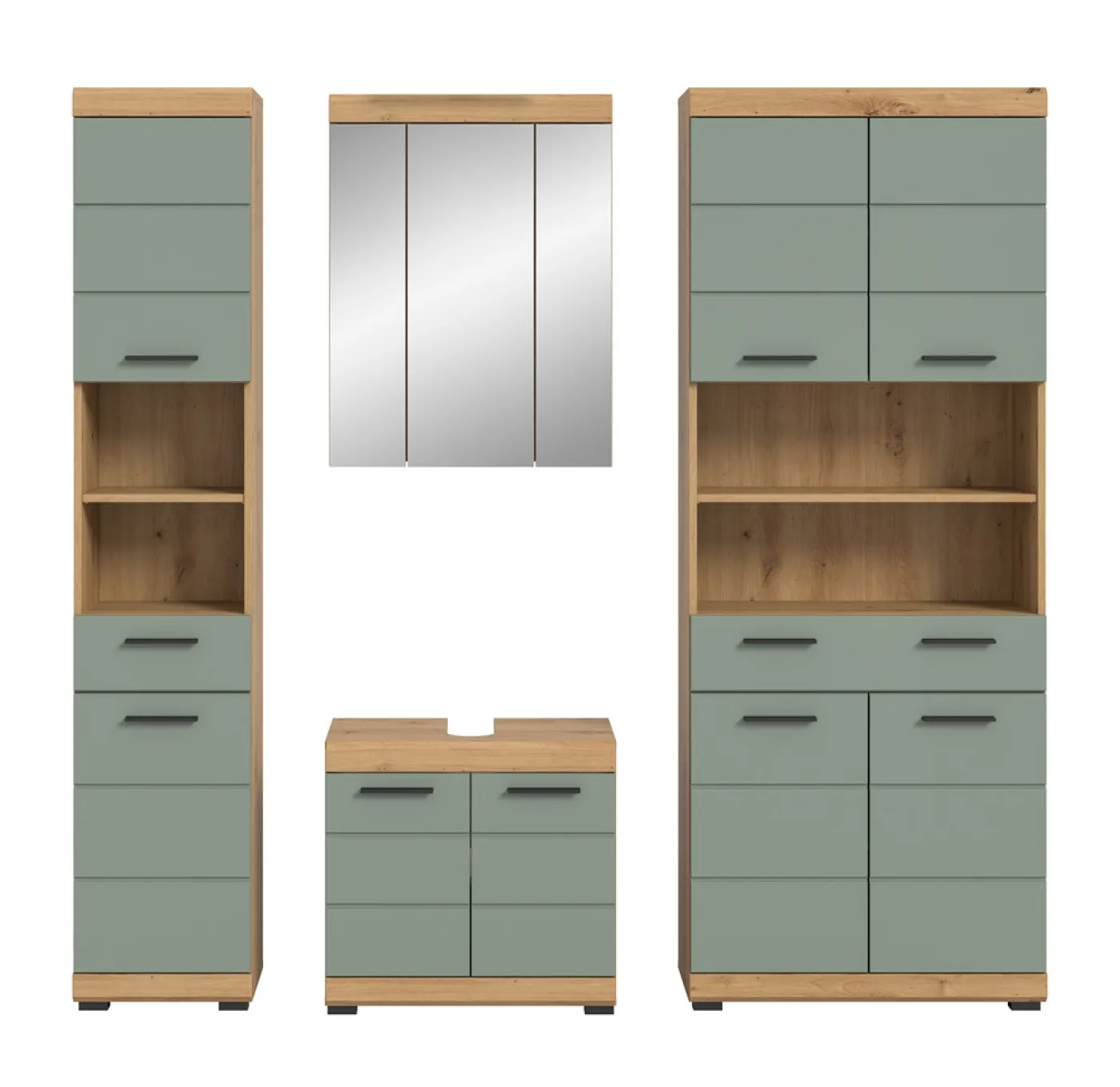 Badezimmer-Set Scout 4 | Salbei / Artisan Eiche | 4-teilig | optional Aufsatzleuchte