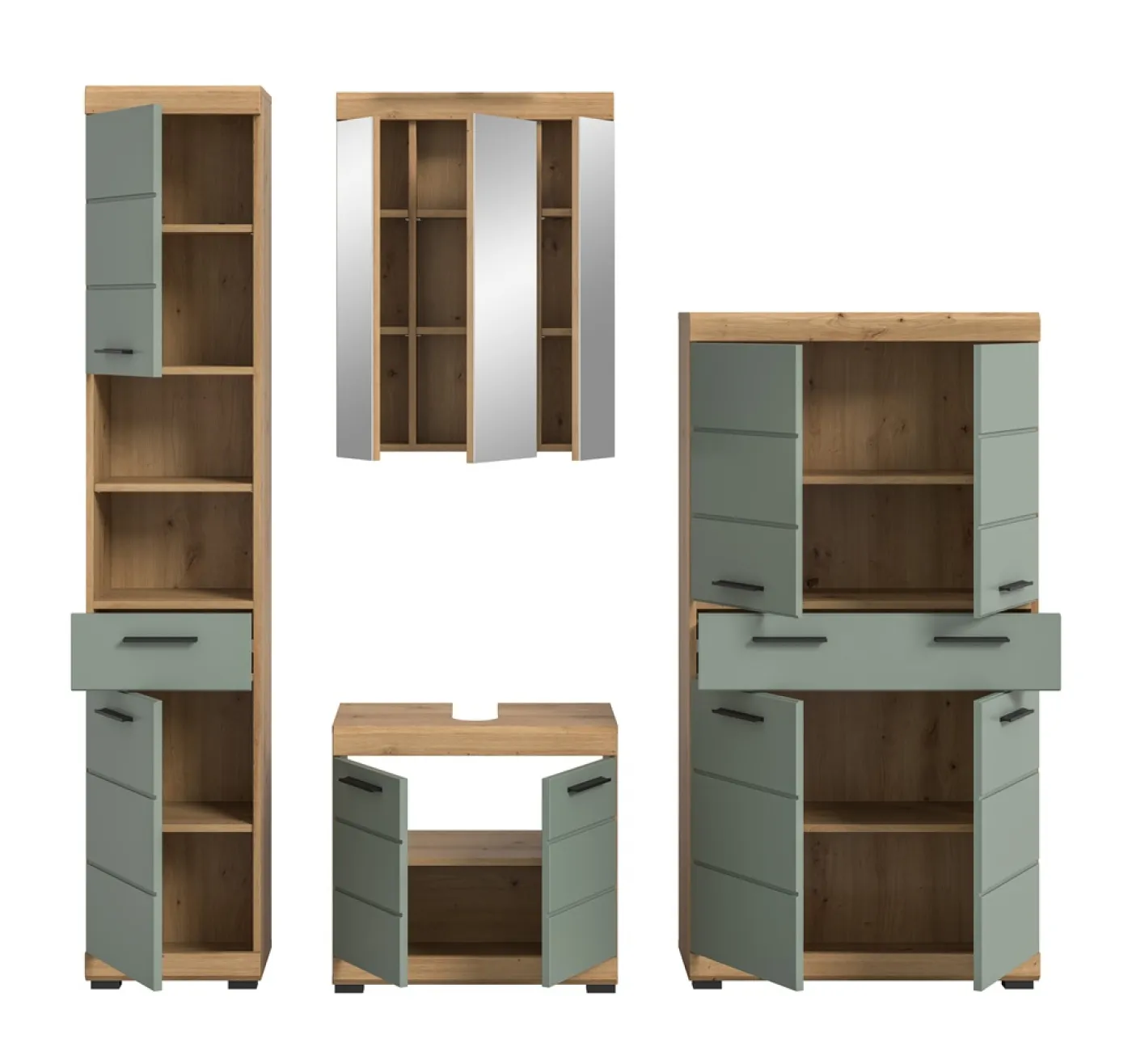 Badezimmer-Set Scout 5 | Salbei / Artisan Eiche | 4-teilig | optional Aufsatzleuchte