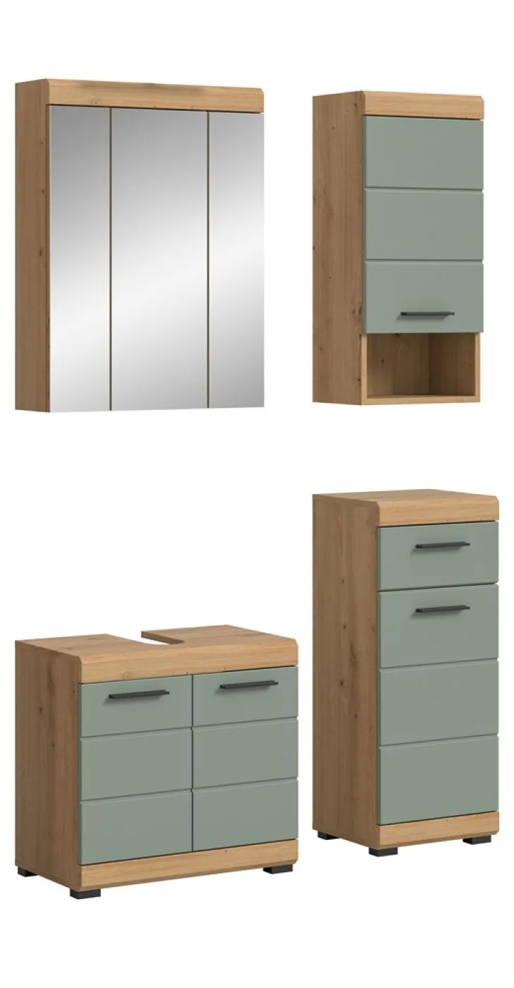 Badezimmer-Set Scout 2, 4-teilig, Badezimmer mit Spiegelschrank, Waschtisch mit Unterschrank, Hochschrank und Wandregal – Ansicht 2