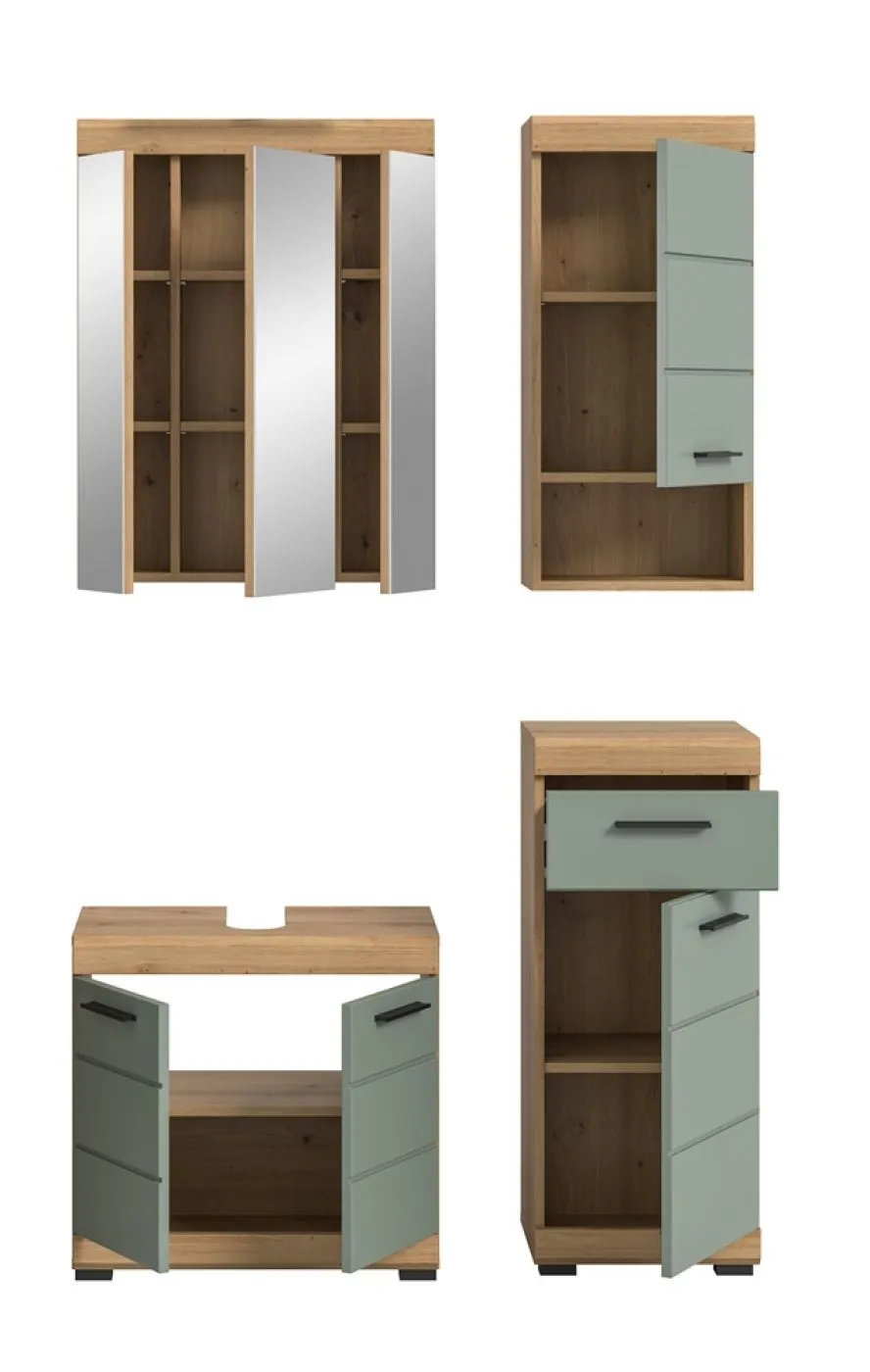 Badezimmer-Set Scout 2, 4-teilig, Badezimmer mit Spiegelschrank, Waschtisch mit Unterschrank, Hochschrank und Wandregal – Ansicht 4