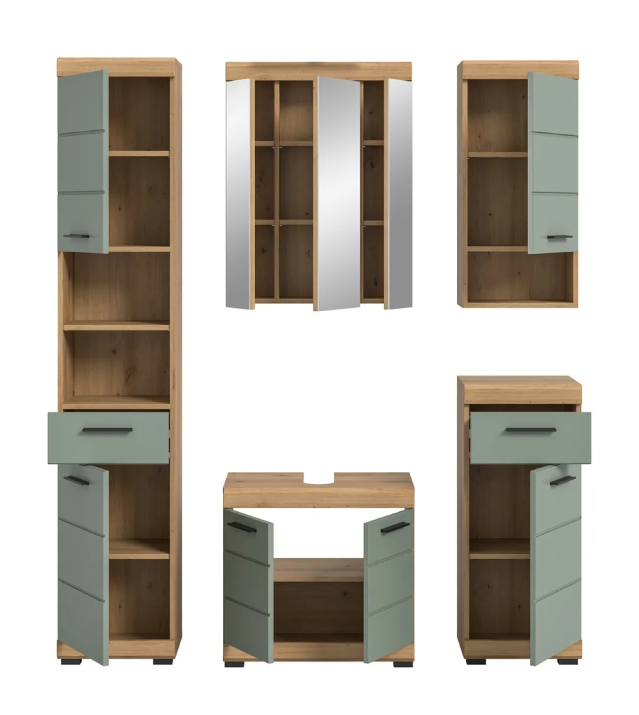 Badezimmer-Set Scout 2 | Salbei / Artisan Eiche | 5-teilig | ohne Aufsatzleuchte