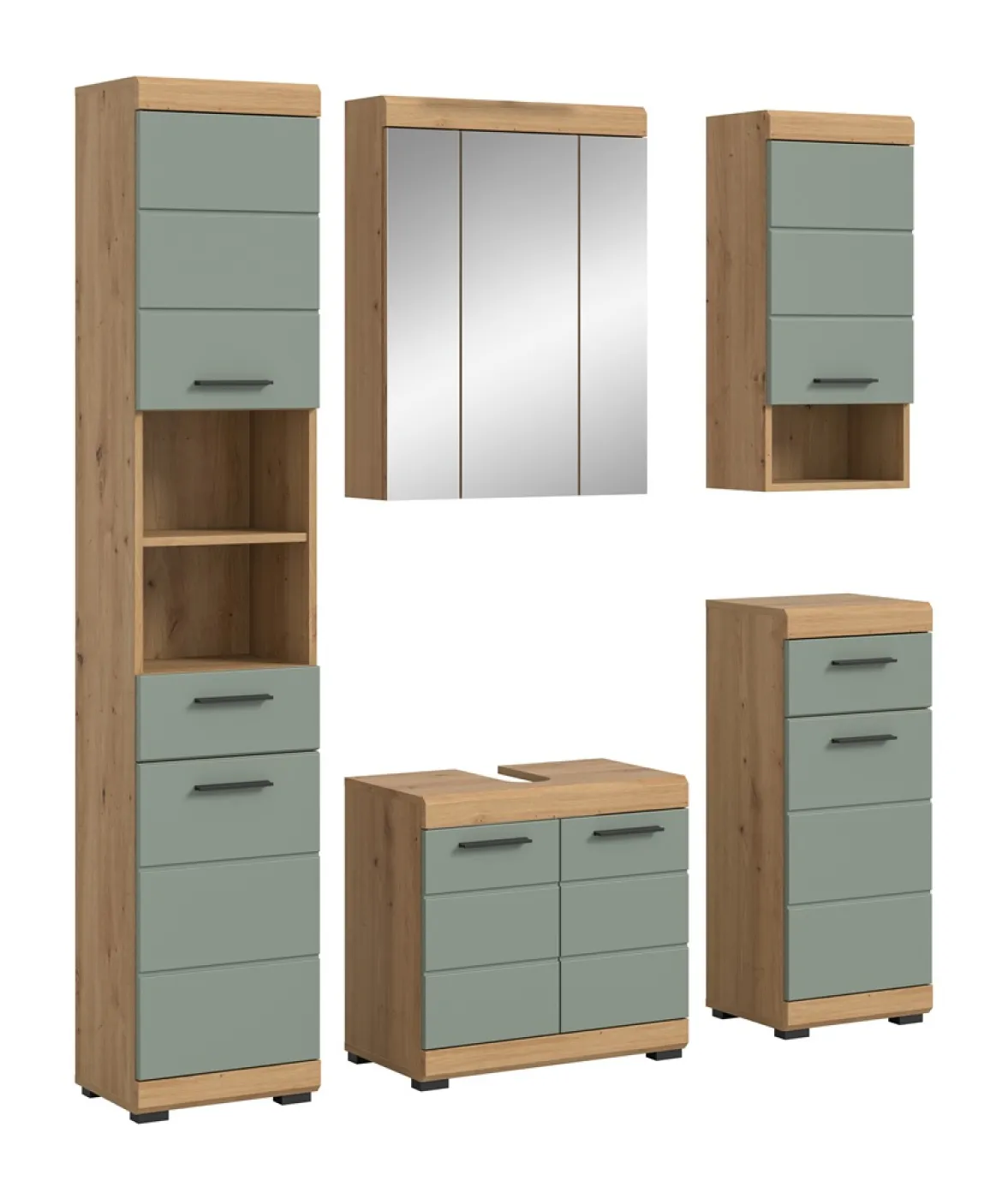 Badezimmer-Set Scout 2 | Salbei / Artisan Eiche | 5-teilig | optional Aufsatzleuchte