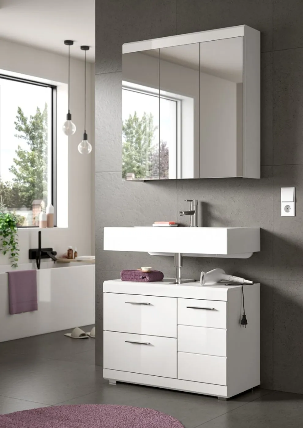Badezimmer-Set Scout 2 | weiß Hochglanz / weiß | 2-teilig