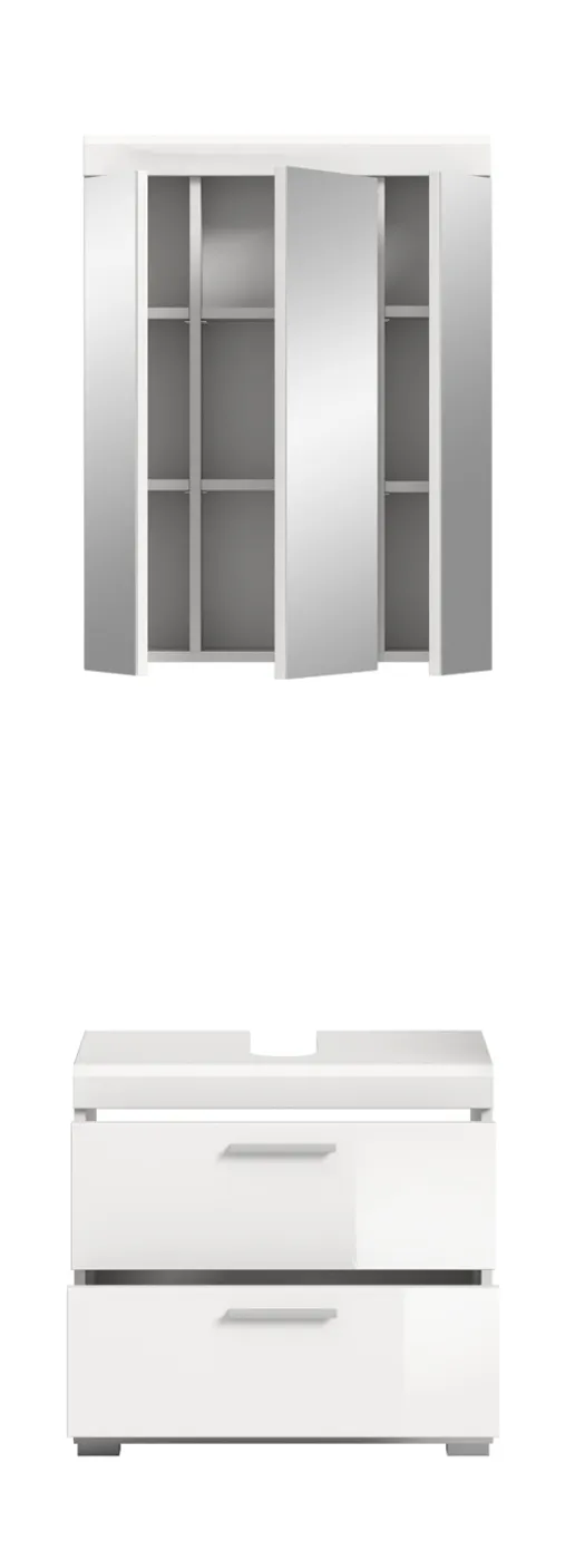 Badezimmer-Set Scout 6 | weiß Hochglanz / weiß | 2-teilig | optional Aufsatzleuchte