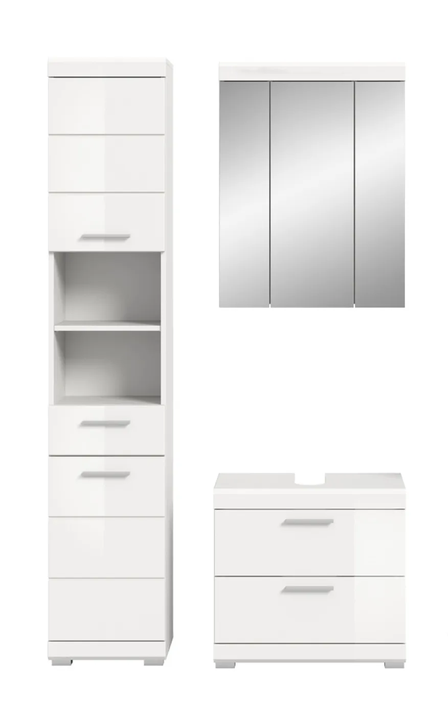 Badezimmer-Set Scout 6 | weiß Hochglanz / weiß | 3-teilig | mit Aufsatzleuchte