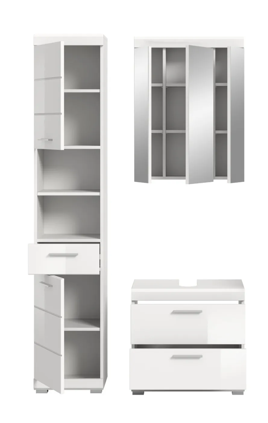 Badezimmer-Set Scout 6 | weiß Hochglanz / weiß | 3-teilig | mit Aufsatzleuchte