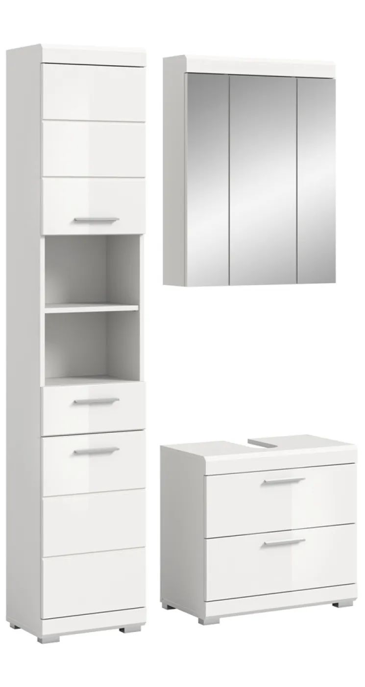 Badezimmer-Set Scout 6 | weiß Hochglanz / weiß | 3-teilig | optional Aufsatzleuchte