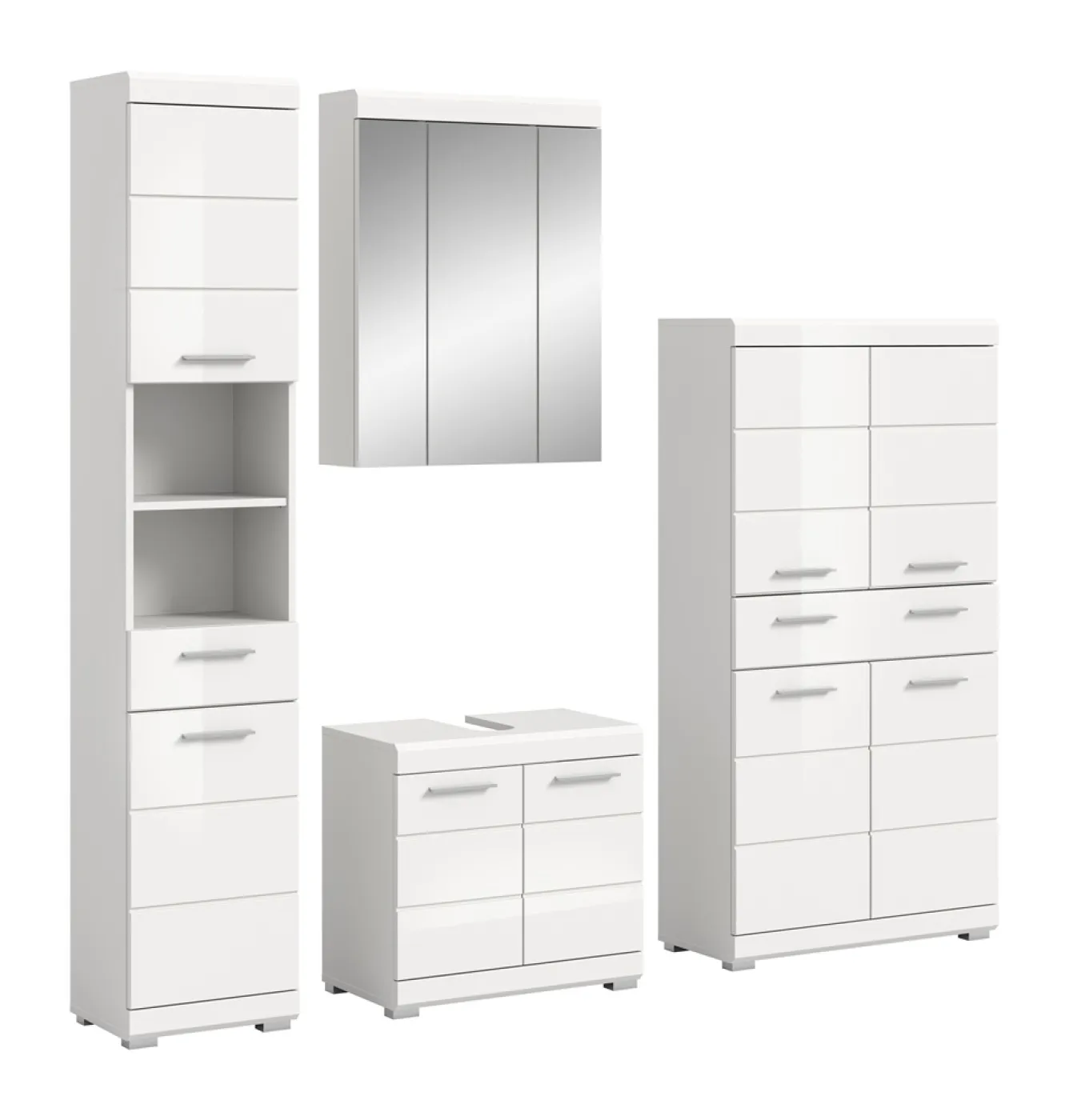 Badezimmer-Set Scout 5 | weiß Hochglanz / weiß | 4-teilig | mit Aufsatzleuchte