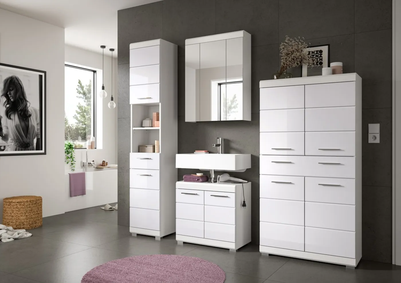 Badezimmer-Set Scout 5 | weiß Hochglanz / weiß | 4-teilig | ohne Aufsatzleuchte