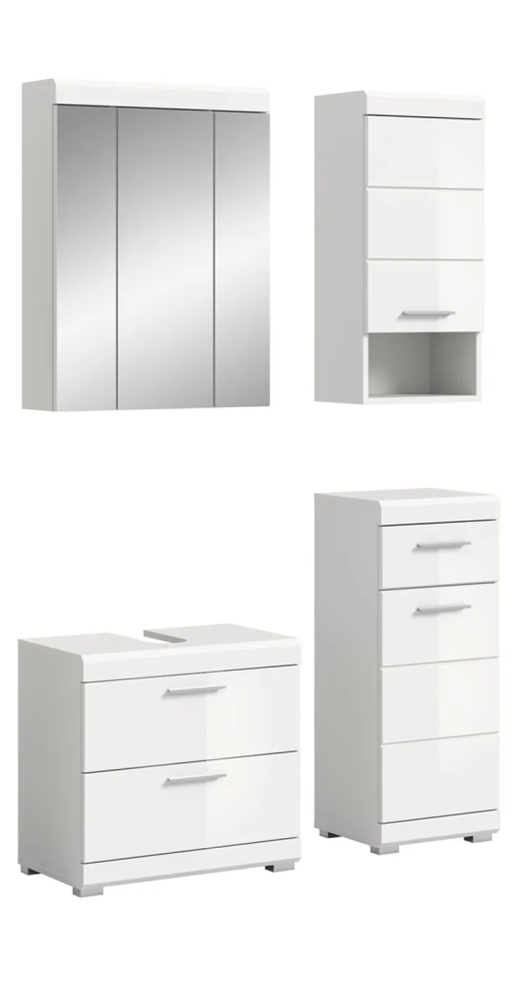 Badezimmer-Set Scout 6 | weiß Hochglanz / weiß | 4-teilig | optional Aufsatzleuchte mit Aufsatzleuchte