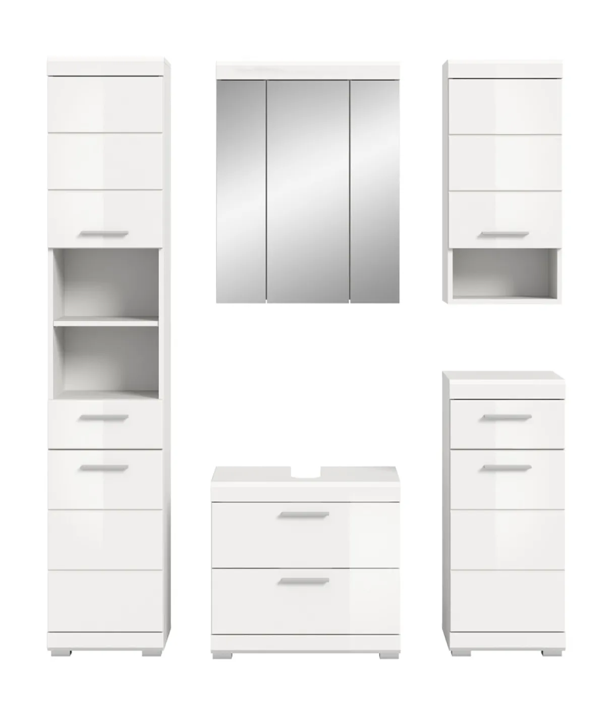 Badezimmer-Set Scout 6 | weiß Hochglanz / weiß | 5-teilig | mit Aufsatzleuchte