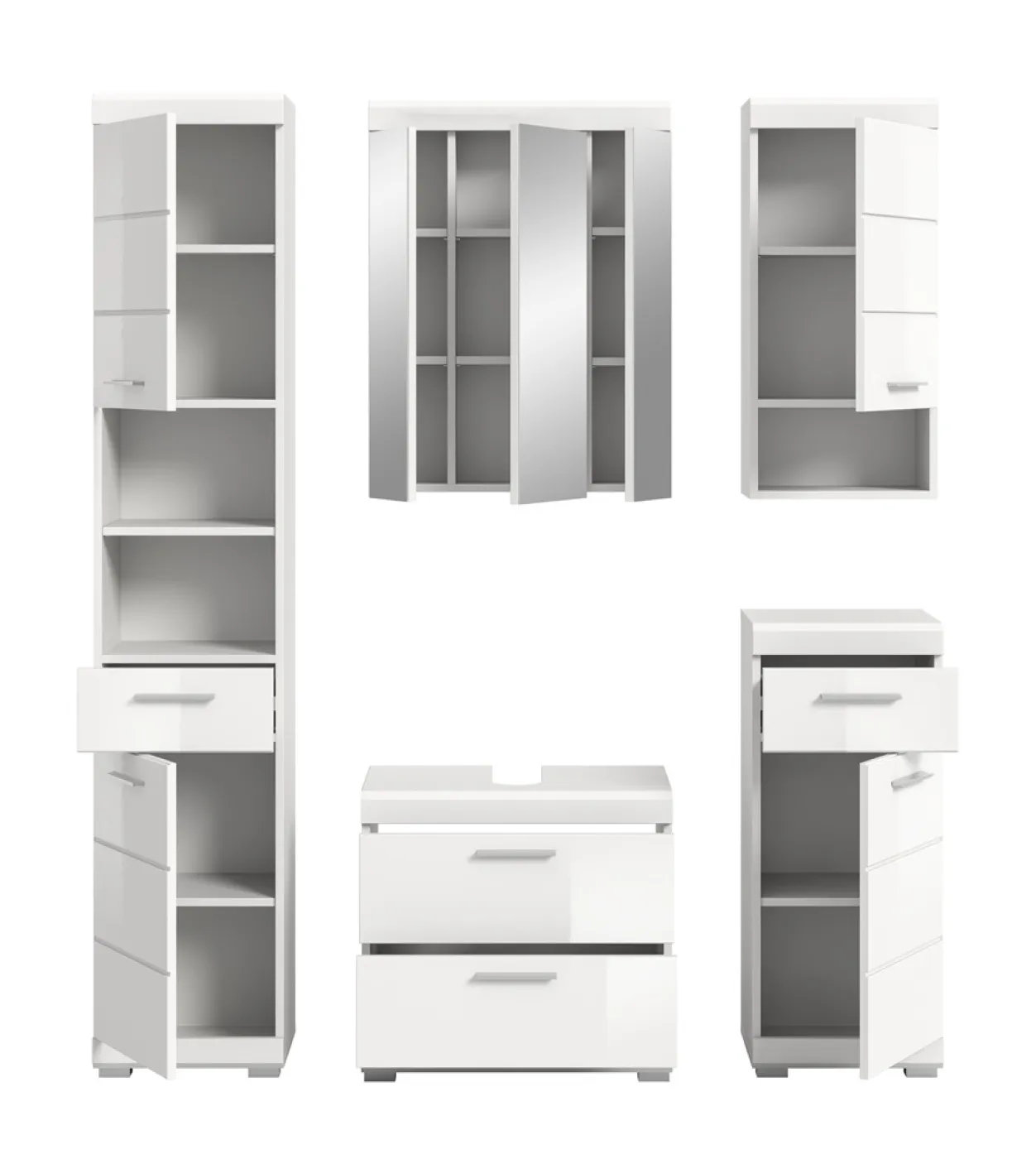 Badezimmer-Set Scout 6 | weiß Hochglanz / weiß | 5-teilig | mit Aufsatzleuchte