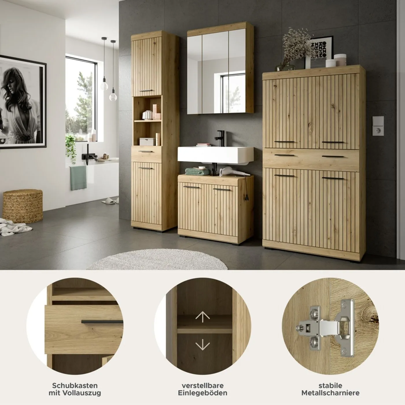 Badezimmer-Set Scout 3 | Artisan Eiche | 4-teilig ohne Aufsatzleuchte