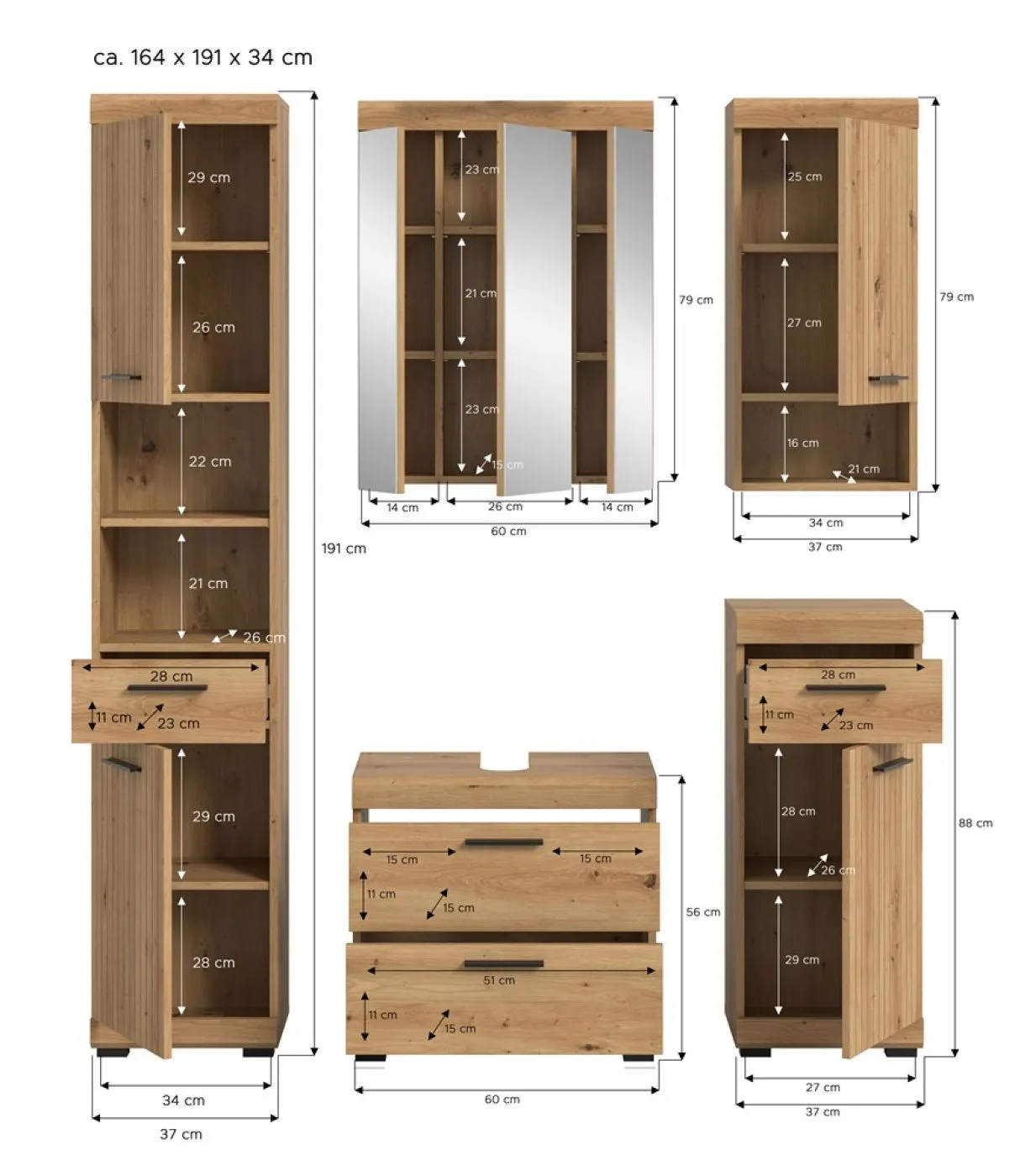 Badezimmer-Set Scout 3 | Artisan Eiche | 5-teilig mit Aufsatzleuchte