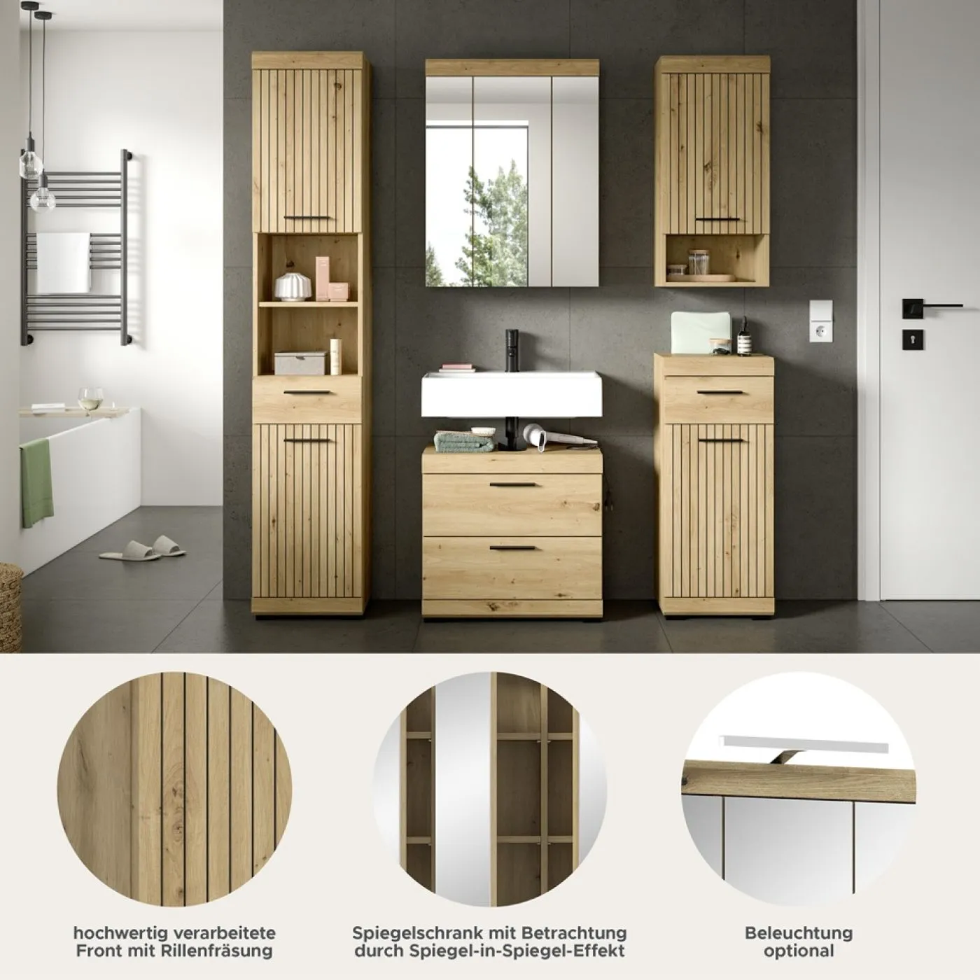 Badezimmer-Set Scout 3 | Artisan Eiche | 5-teilig ohne Aufsatzleuchte