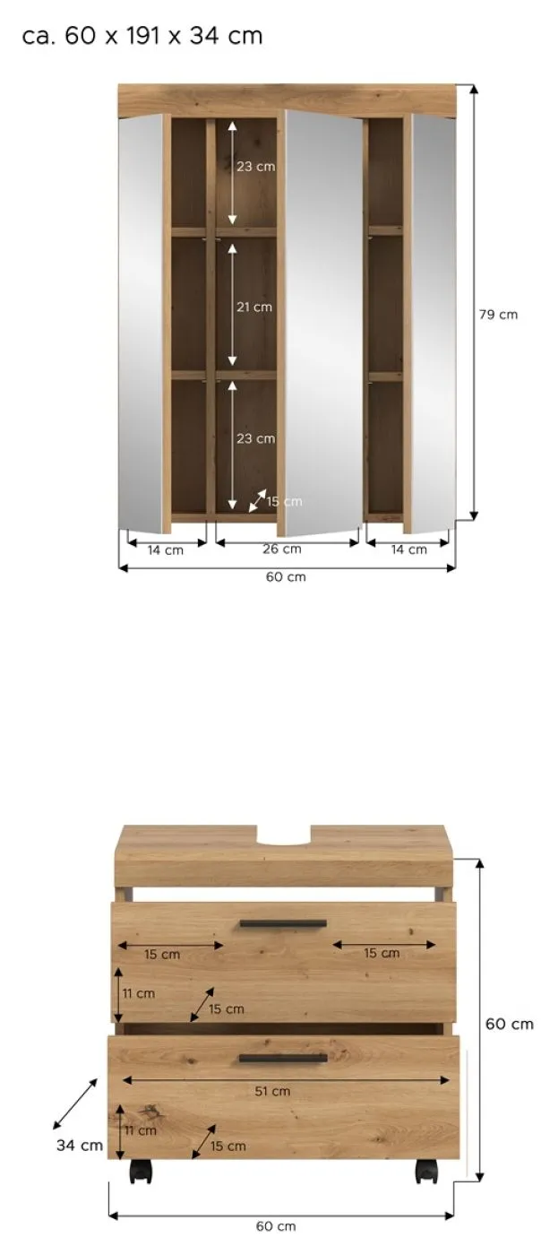 Badezimmer-Set Scout 3 auf Rollen | Artisan Eiche | 2-teilig ohne