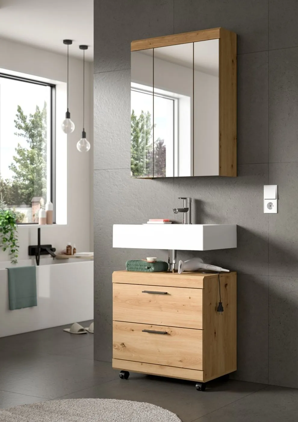Badezimmer-Set Scout 3 auf Rollen | Artisan Eiche | 2-teilig ohne