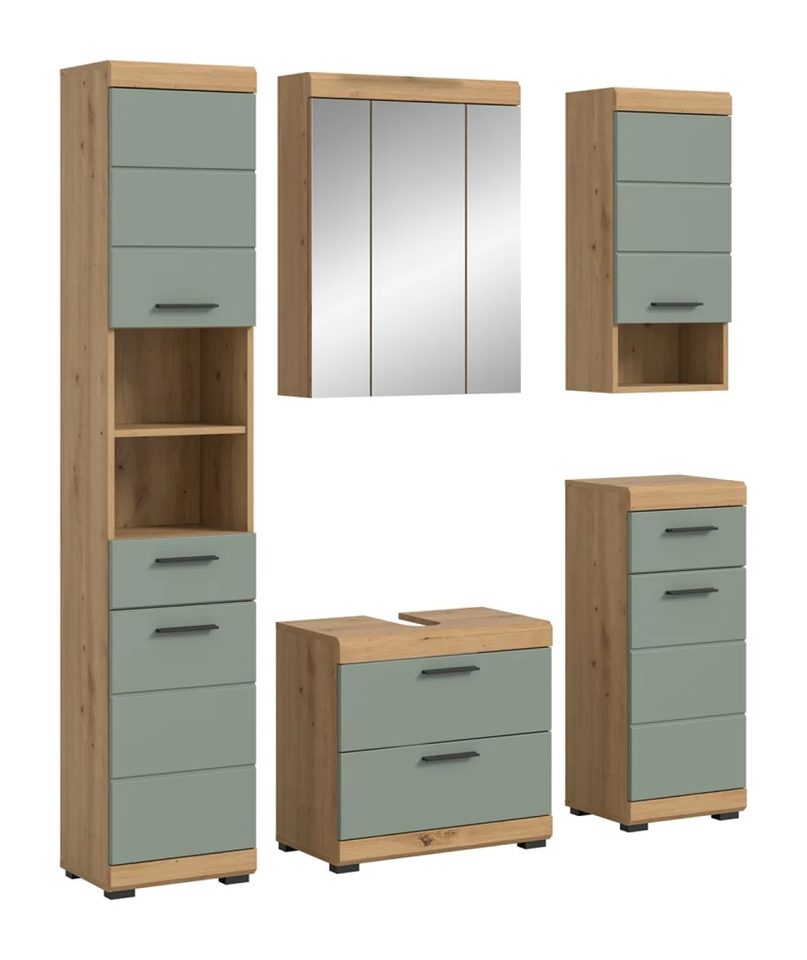 Badezimmer-Set Scout 3 | Salbei / Artisan Eiche | 5-teilig | optional Aufsatzleuchte