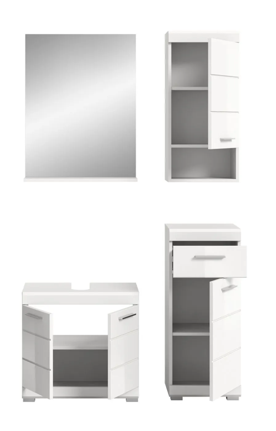 Badezimmer-Set Scout 3 | weiß Hochglanz / weiß | 4-teilig | optional Aufsatzleuchte