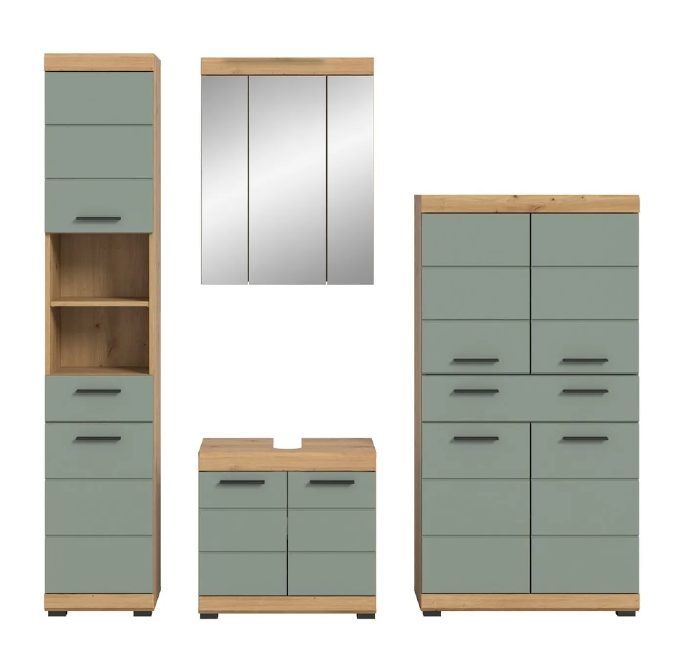 Badezimmer-Set Scout 5 | Salbei / Artisan Eiche | 4-teilig | optional Aufsatzleuchte