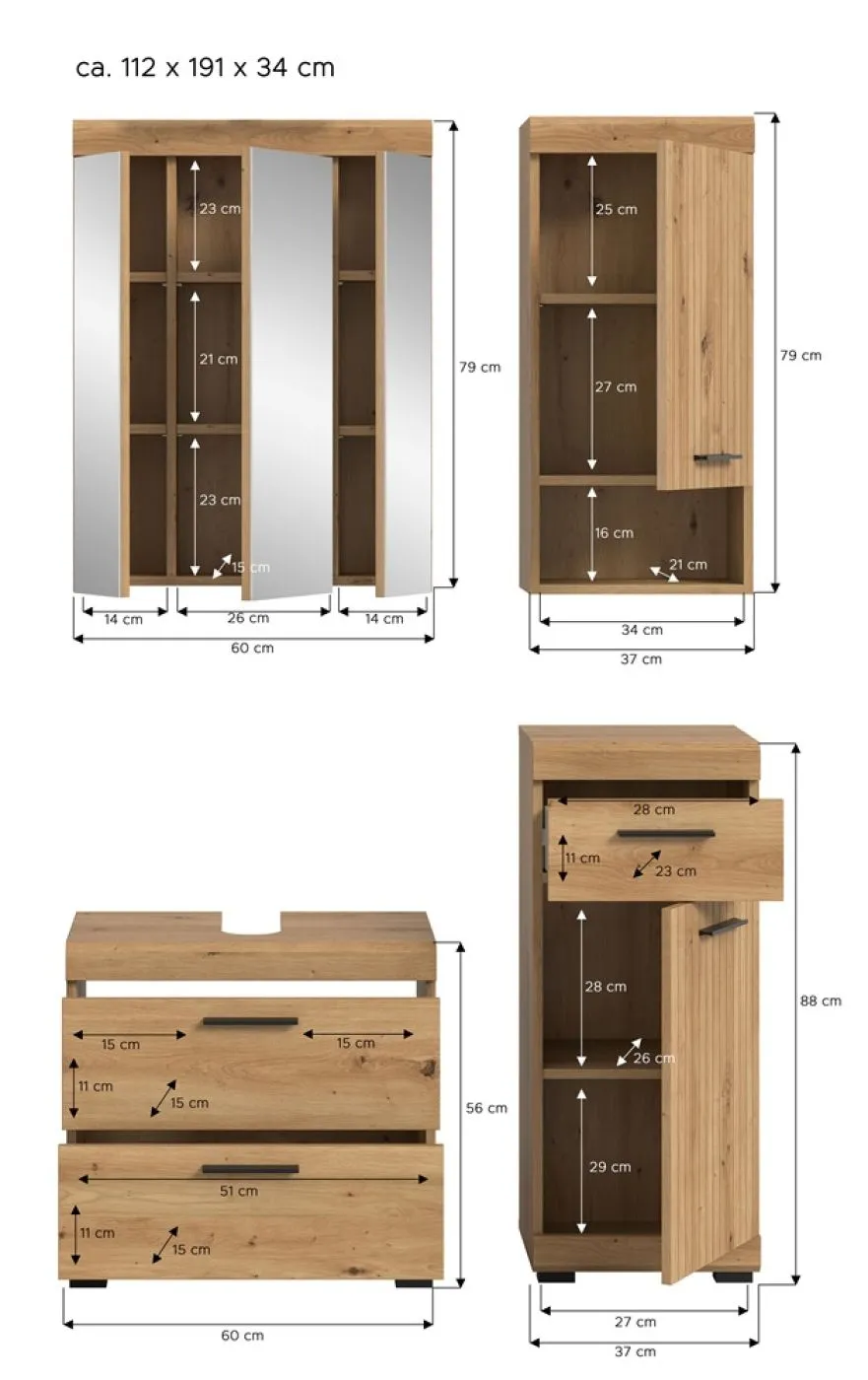 Badezimmer-Set Scout 6 | Artisan Eiche | 4-teilig mit Aufsatzleuchte