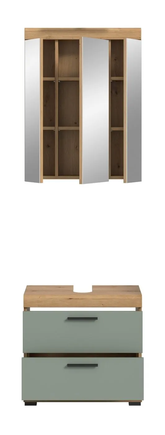 Badezimmer-Set Scout 6 | Salbei / Artisan Eiche | 2-teilig | optional Aufsatzleuchte