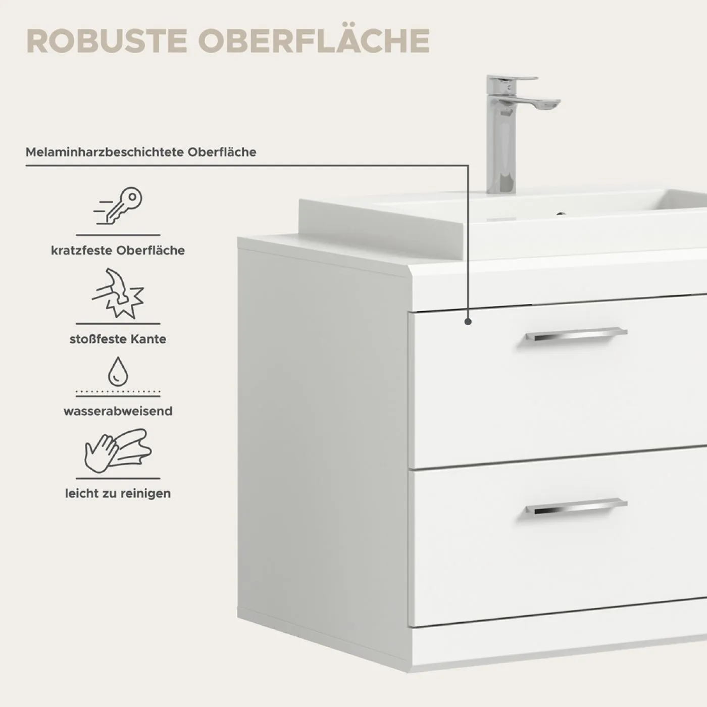 Badezimmer-Set Scout 6 | weiß Hochglanz / weiß | 5-teilig mit Aufsatzleuchte 2a