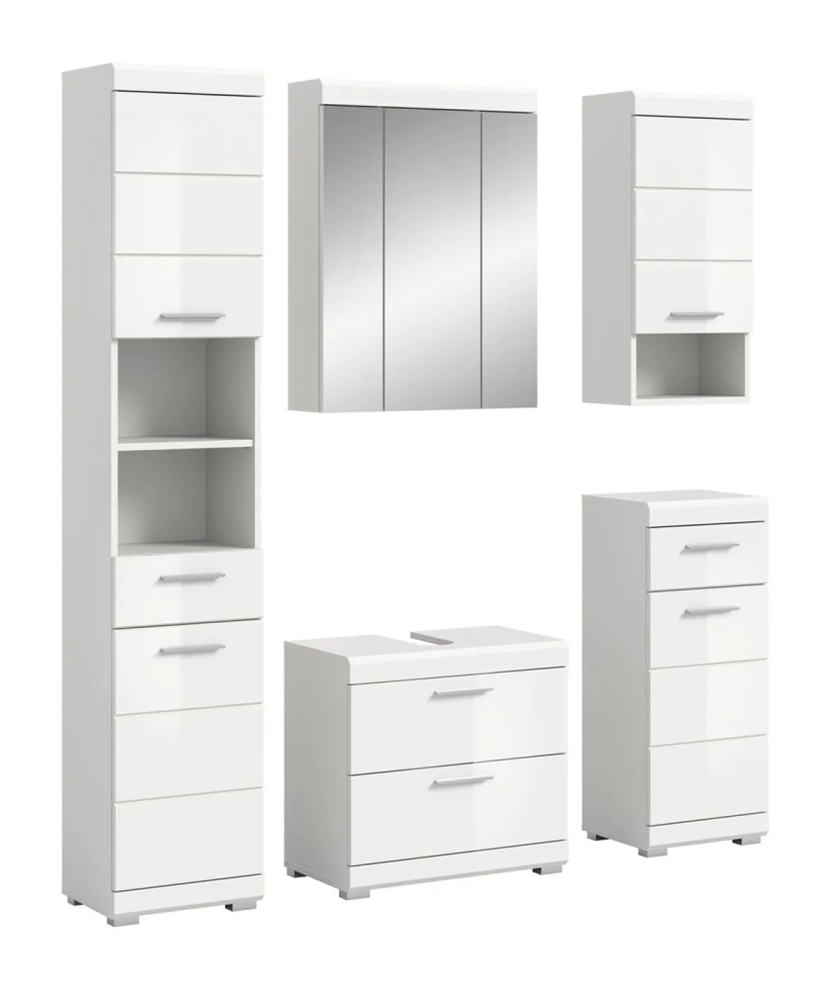 Badezimmer-Set Scout 6 | weiß Hochglanz / weiß | 5-teilig | optional Aufsatzleuchte