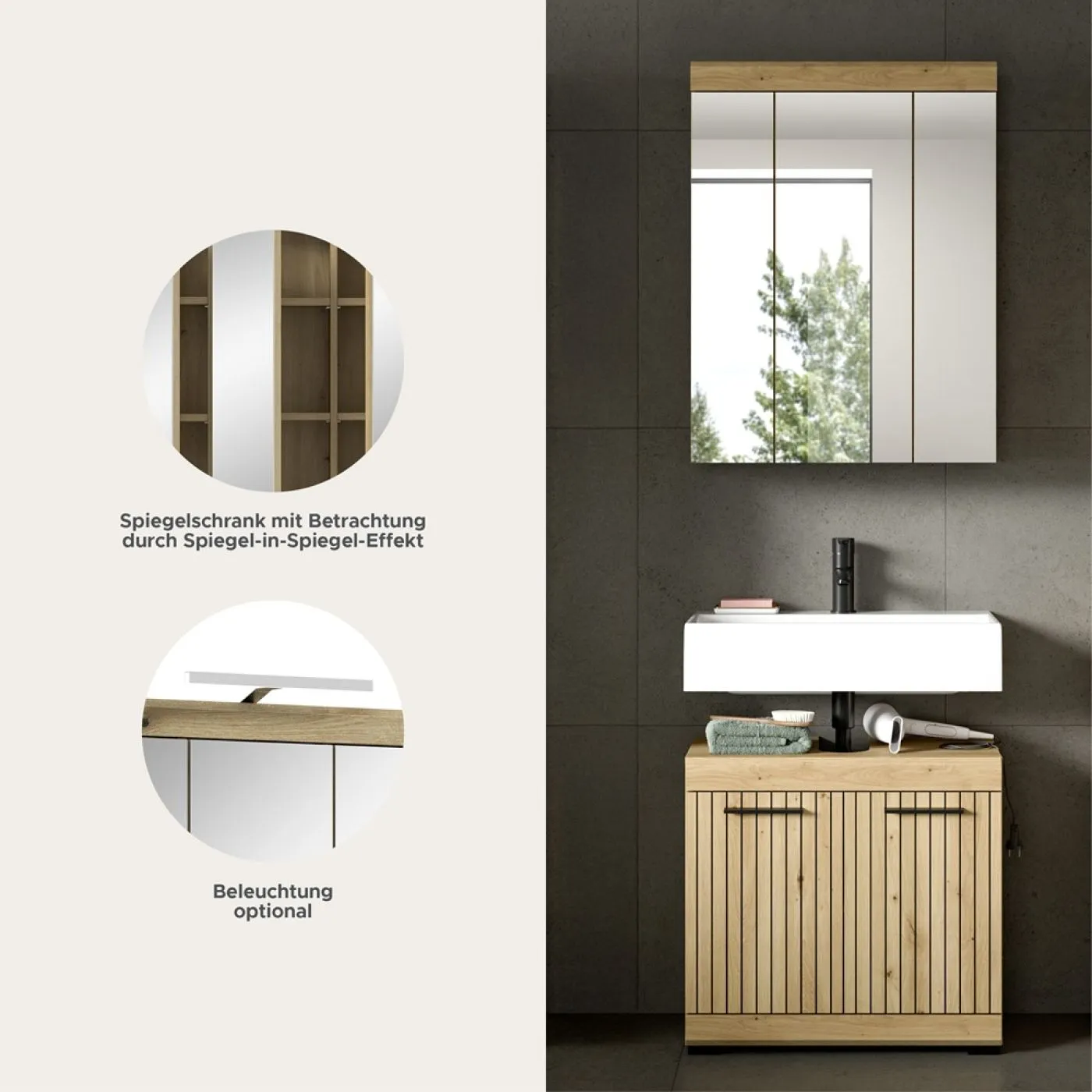 Badezimmer-Set Scout | Artisan Eiche | 2-teilig mit Aufsatzleuchte