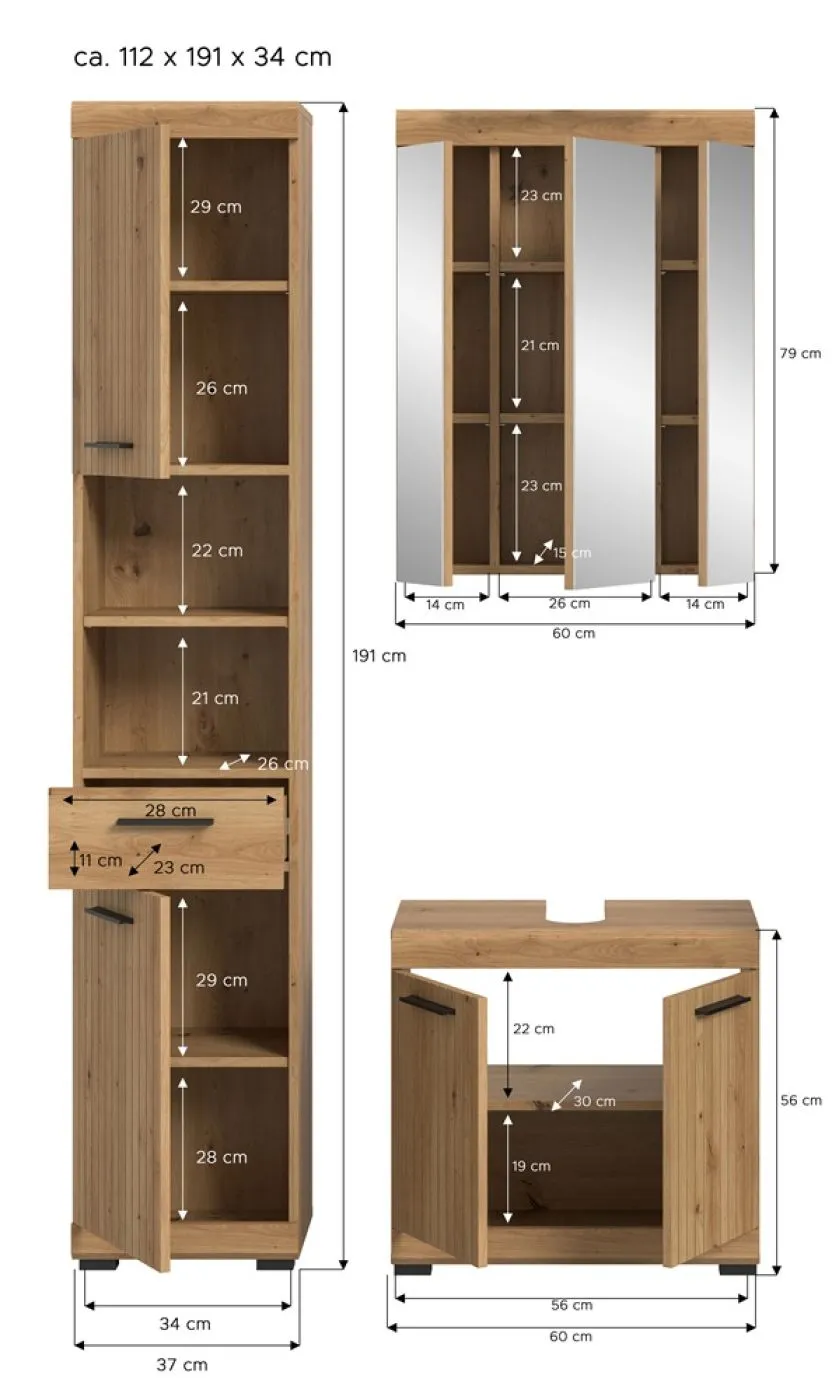 Badezimmer-Set Scout | Artisan Eiche | 3-teilig ohne Aufsatzleuchte