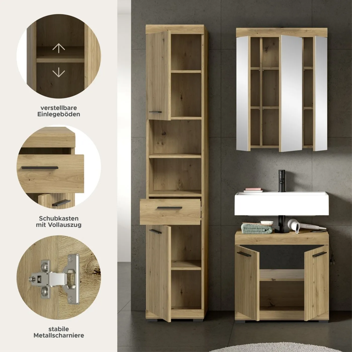 Badezimmer-Set Scout | Artisan Eiche | 3-teilig ohne Aufsatzleuchte