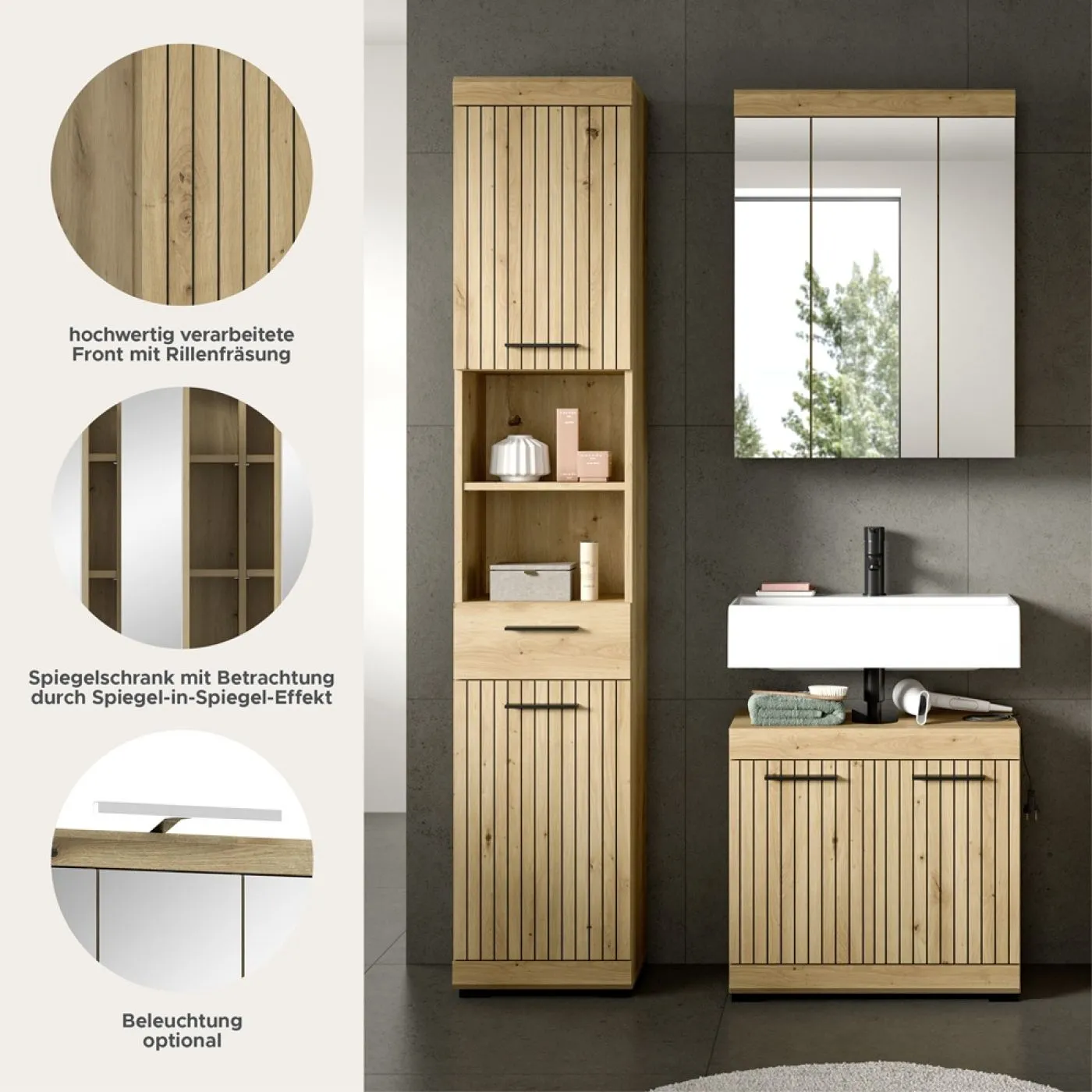 Badezimmer-Set Scout | Artisan Eiche | 3-teilig ohne Aufsatzleuchte