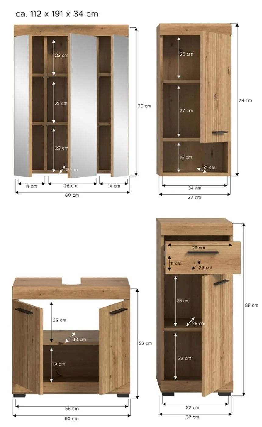 Badezimmer-Set Scout | Artisan Eiche | 4-teilig ohne Aufsatzleuchte