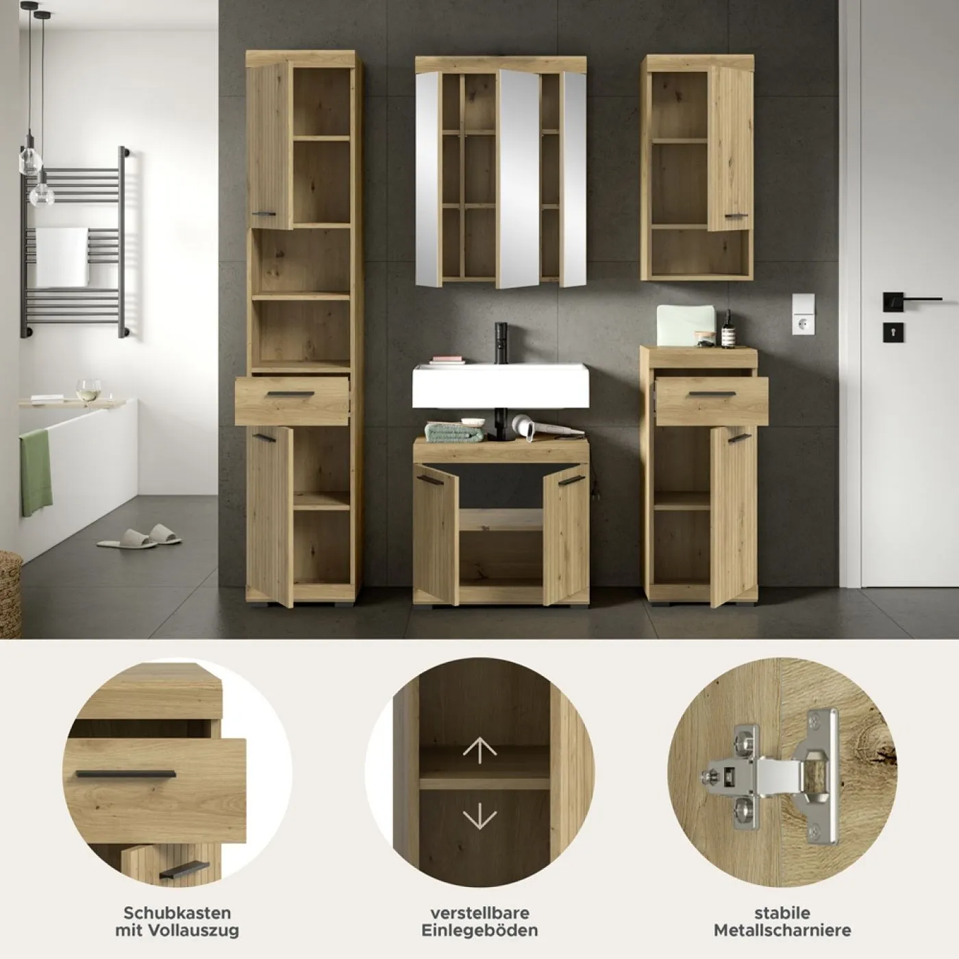 Badezimmer-Set Scout | Artisan Eiche | 5-teilig ohne Aufsatzleuchte