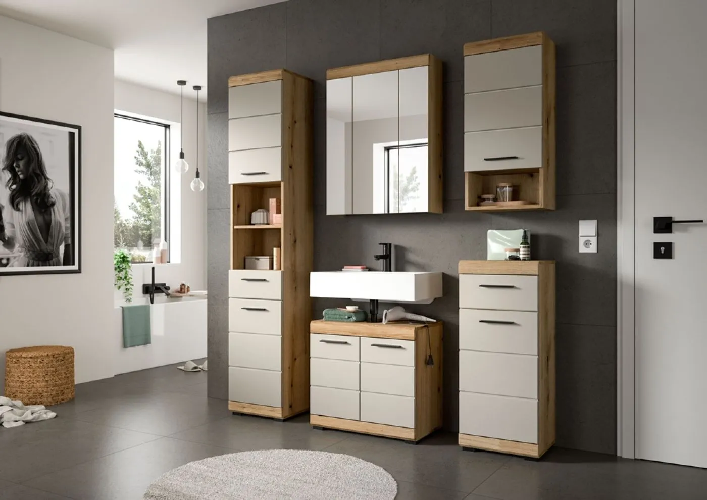 Badezimmer-Set Scout | Kaschmir / Evoak Oak | 3-teilig mit Aufsatzleuchte