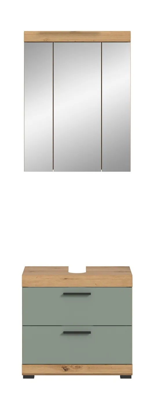 Badezimmer-Set Scout 6 | Salbei / Artisan Eiche | 2-teilig | optional Aufsatzleuchte