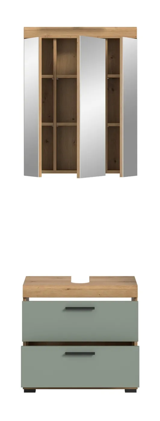 Badezimmer-Set Scout 6 | Salbei / Artisan Eiche | 2-teilig | optional Aufsatzleuchte