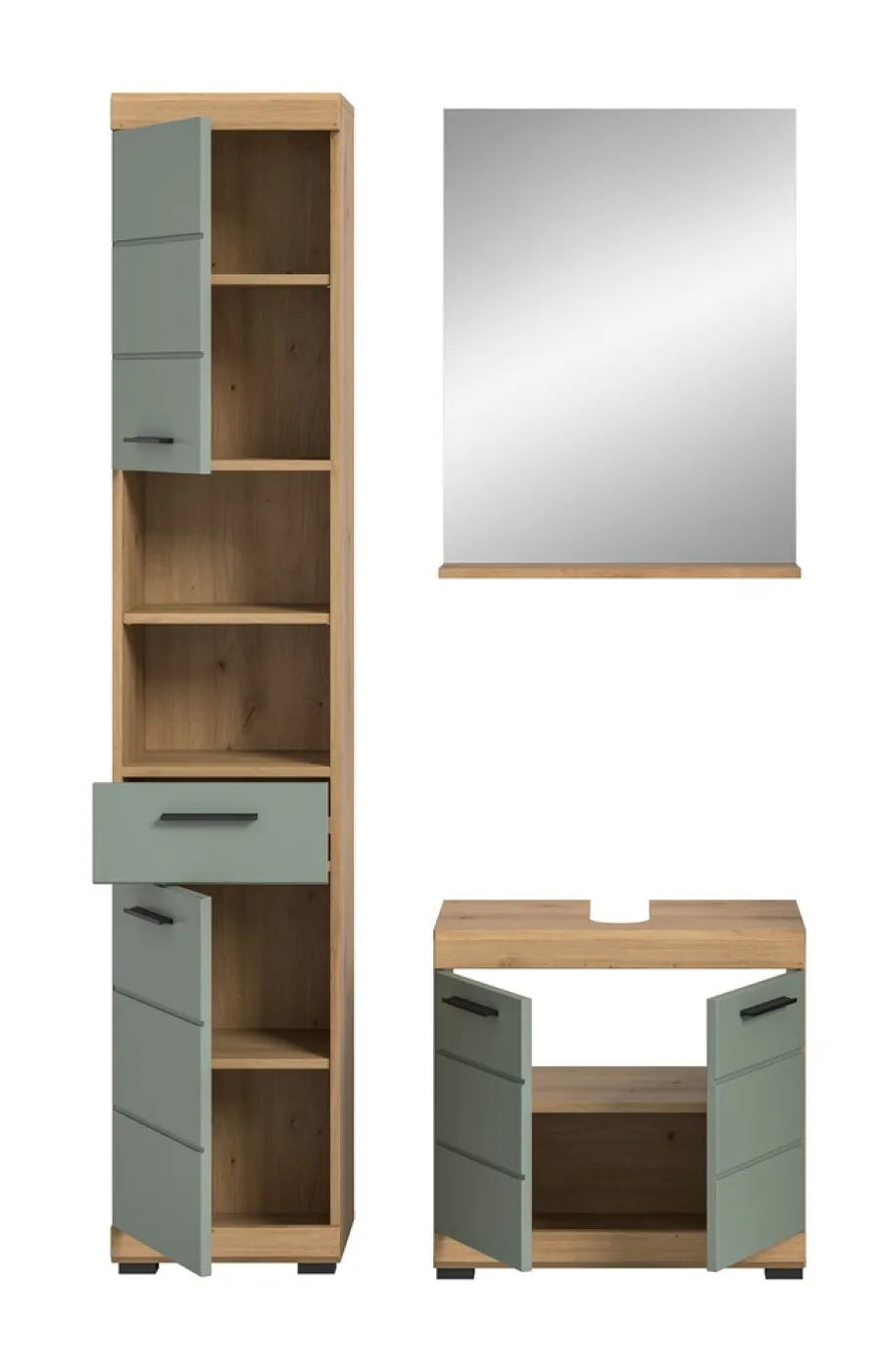 Badezimmer-Set Scout | Salbei / Artisan Eiche | 3-teilig | optional Aufsatzleuchte