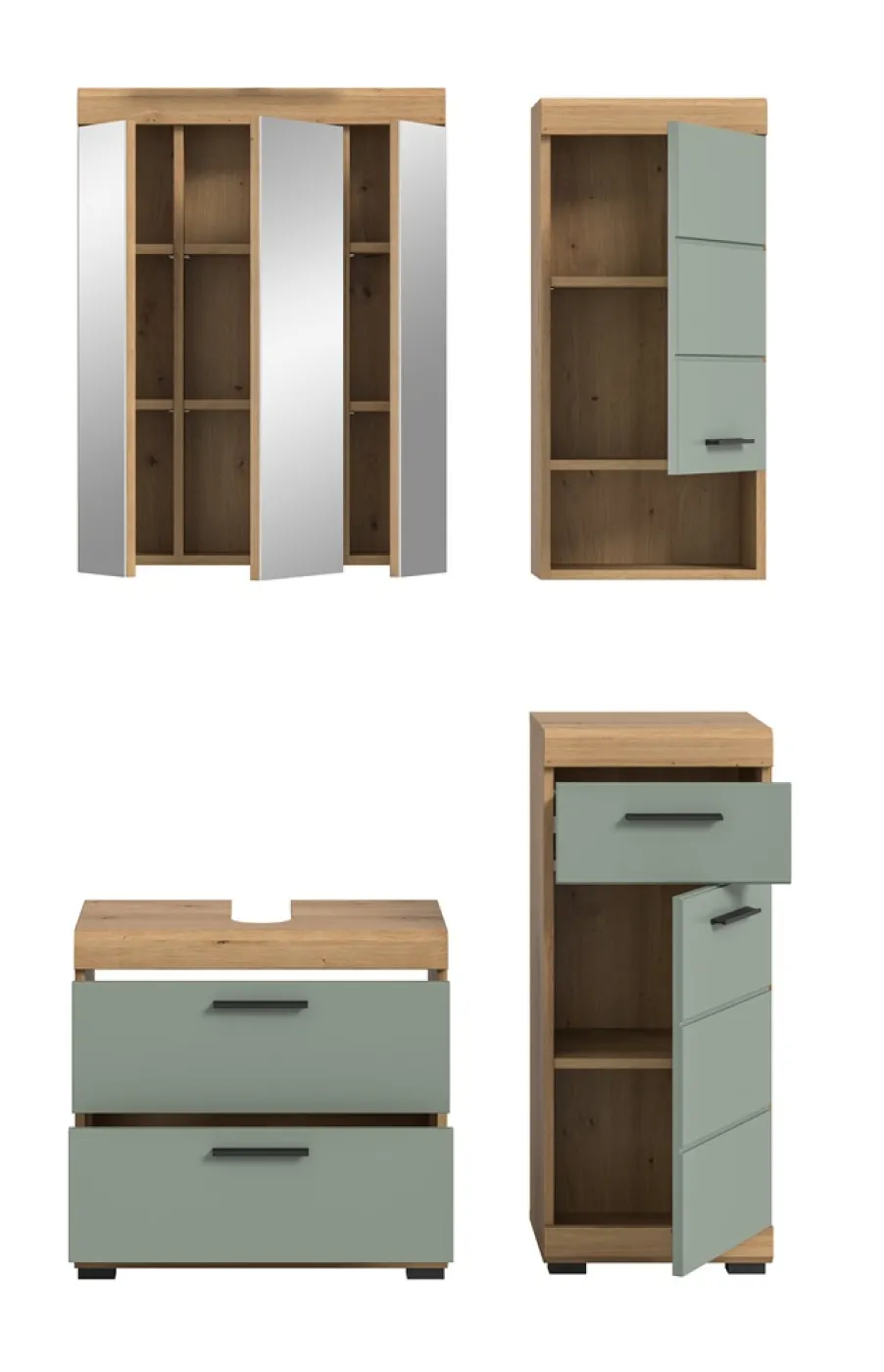 Badezimmer-Set Scout 6 | Salbei / Artisan Eiche | 4-teilig | mit Aufsatzleuchte