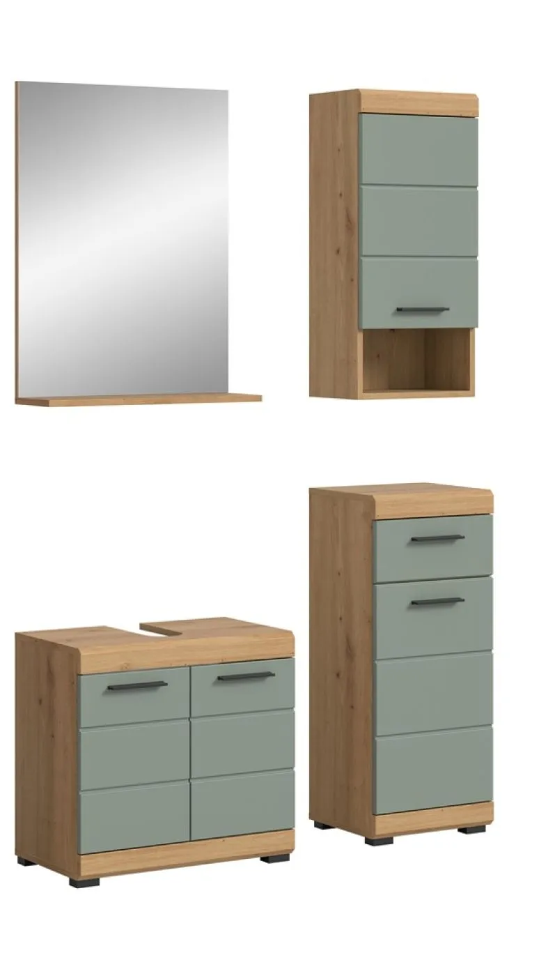 Badezimmer-Set Scout | Salbei / Artisan Eiche | 4-teilig | mit Aufsatzleuchte