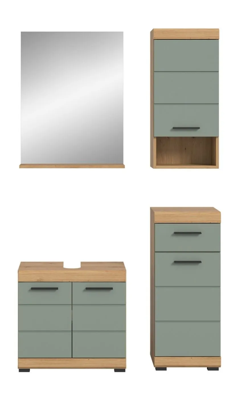 Badezimmer-Set Scout | Salbei / Artisan Eiche | 4-teilig | mit Aufsatzleuchte