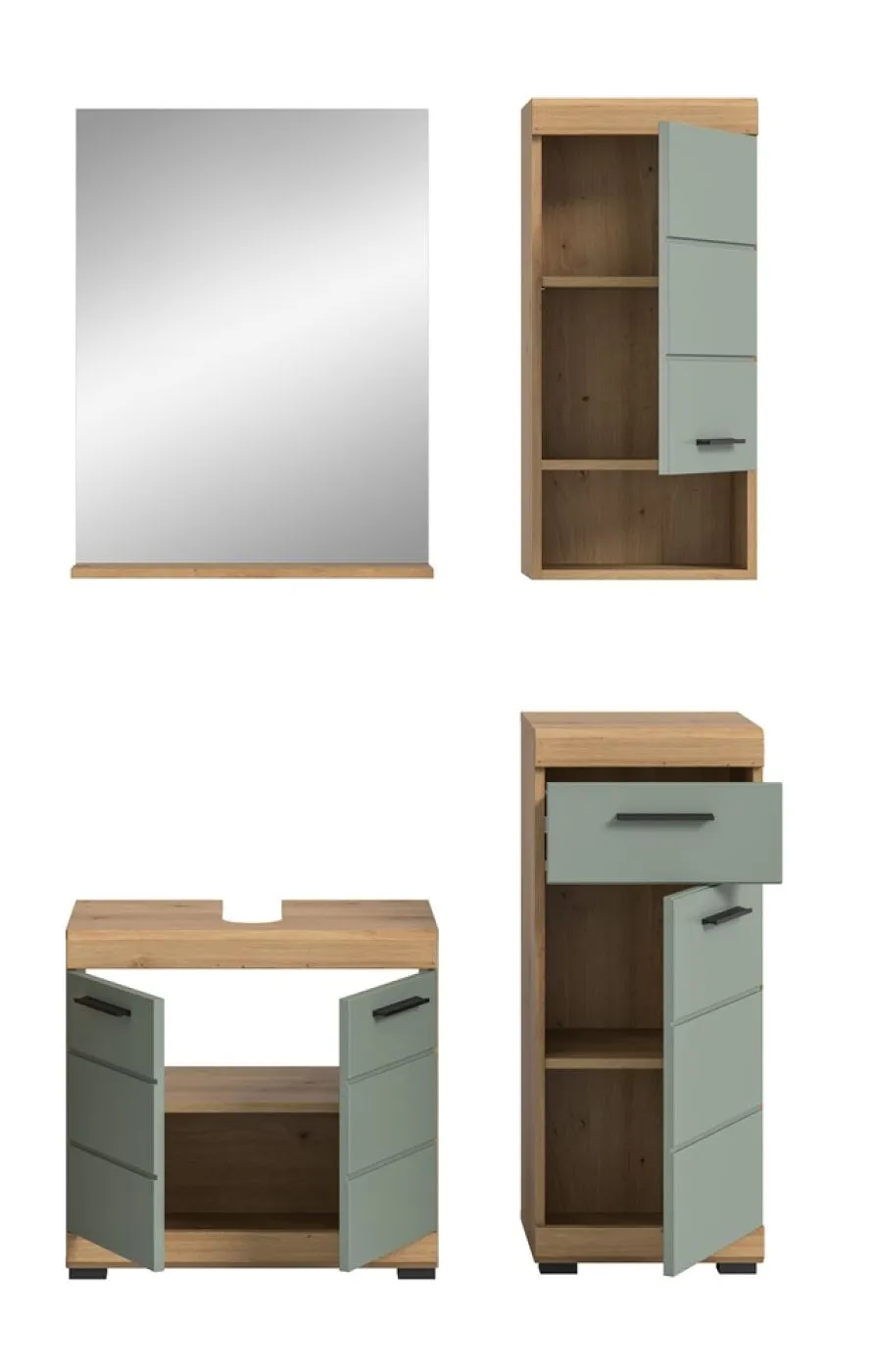 Badezimmer-Set Scout | Salbei / Artisan Eiche | 4-teilig | mit Aufsatzleuchte